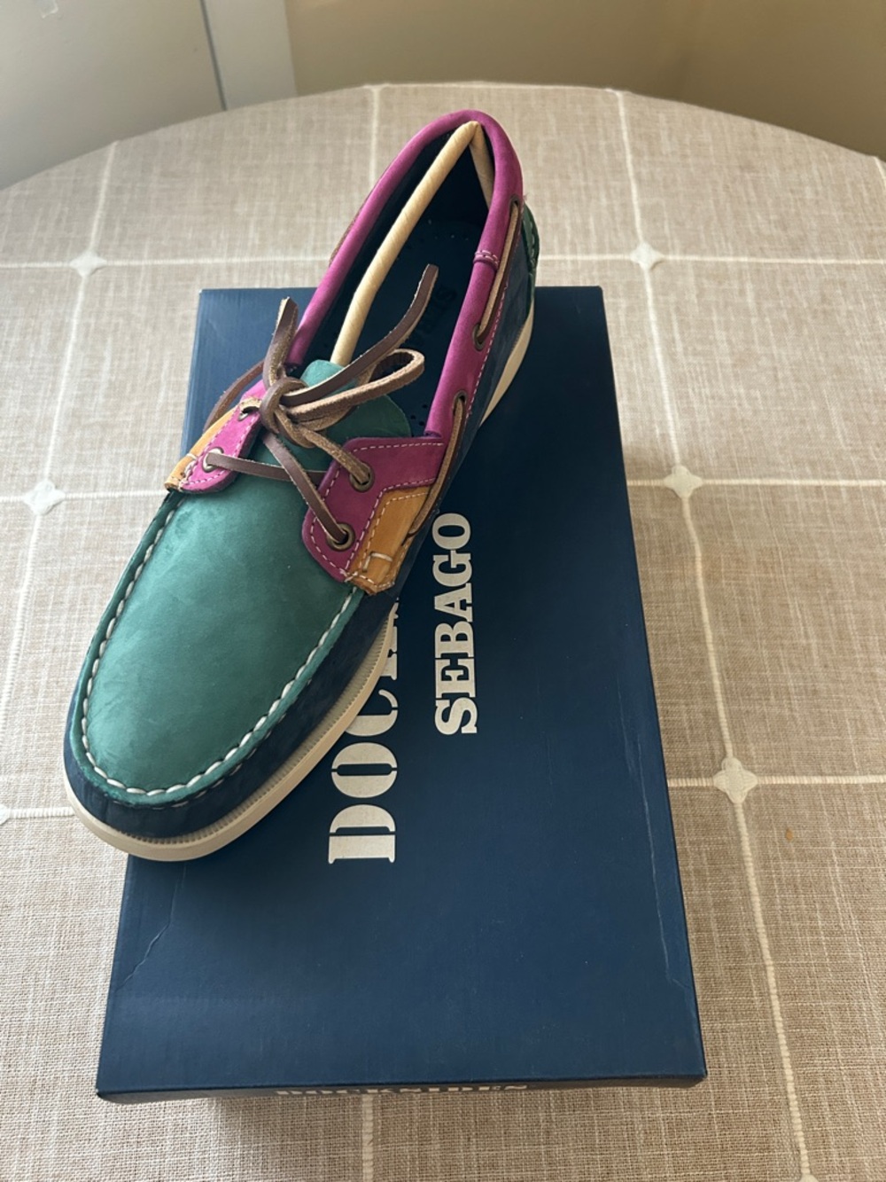 Sebago Rossisland Multicolor Leather Boat Shoe - Blue, Green, Pink, Tan